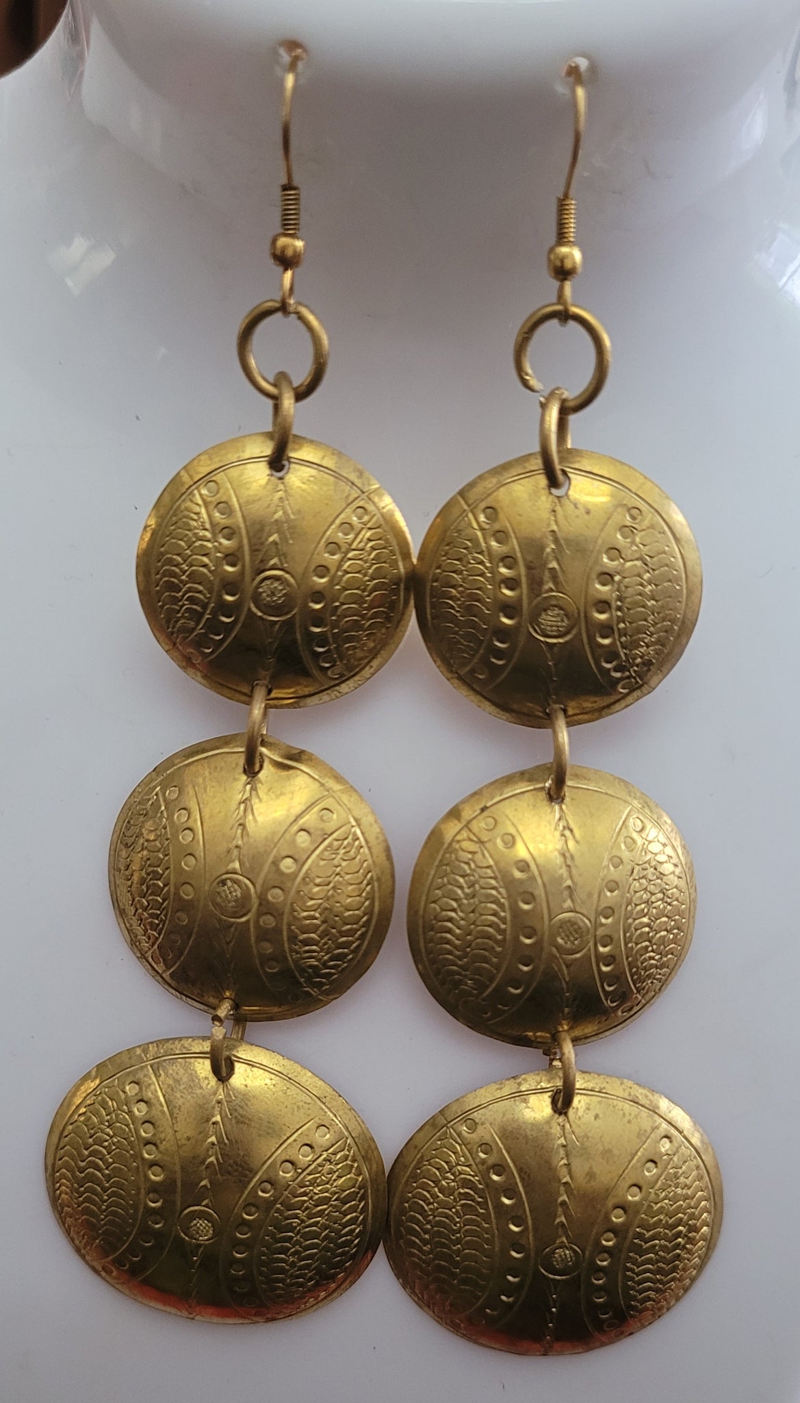 Jema hammered metal brass Gold dangle Earrings
