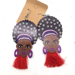 African Lady Drop Earrings Wooden multicolored Drop Dangle Earrings blue Beige
