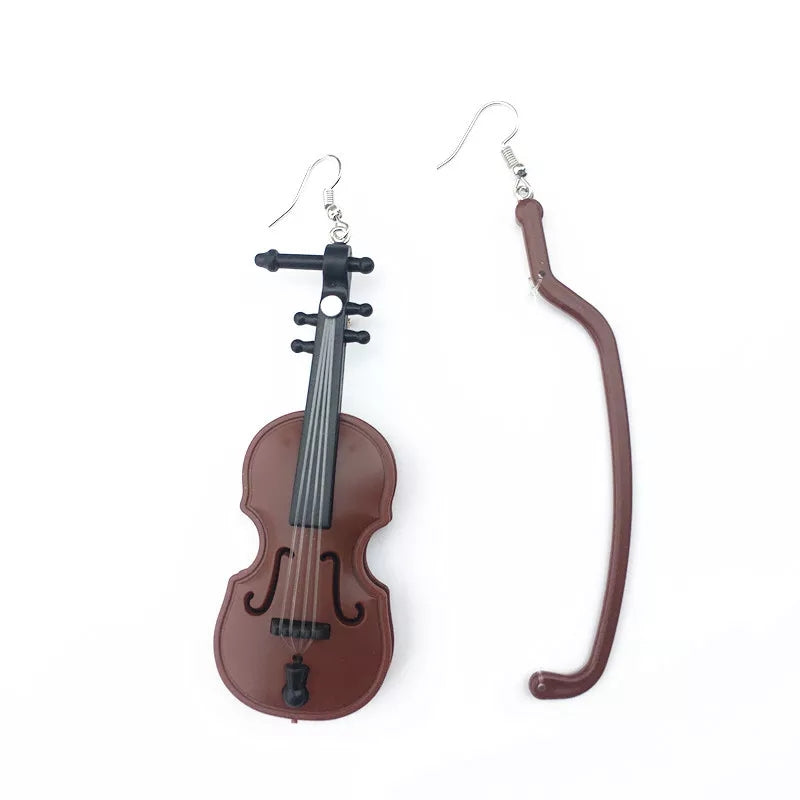 Handmade Irregular Violin Drop Earrings Women Retro Musical Instrument Dangle Earrings