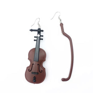 Handmade Irregular Violin Drop Earrings Women Retro Musical Instrument Dangle Earrings