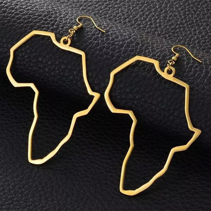 Zawadi Gold Color African map dangle Earrings