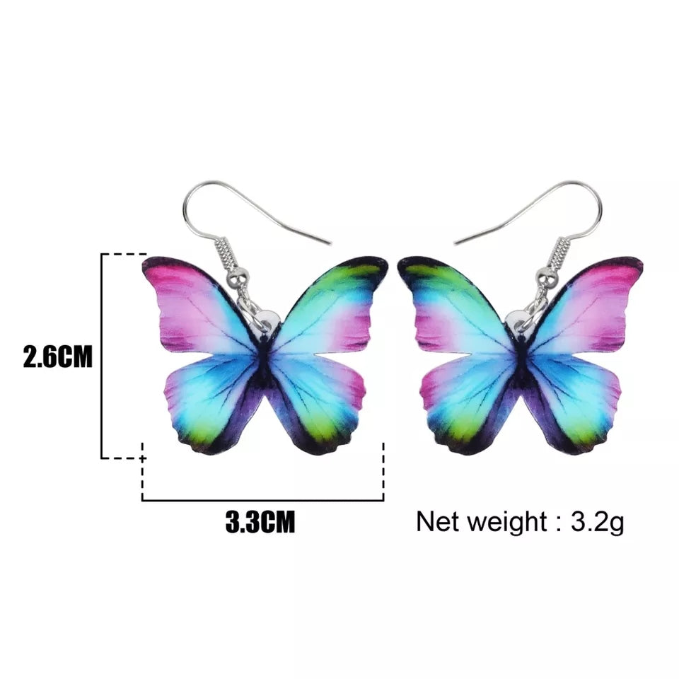 Butterfly acrylic small hook multicolored earrings