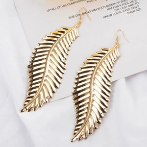 Long alloy Metal Gold hiphop leaf dangle hook earrings