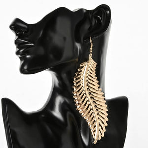 Long alloy Metal Gold hiphop leaf dangle hook earrings