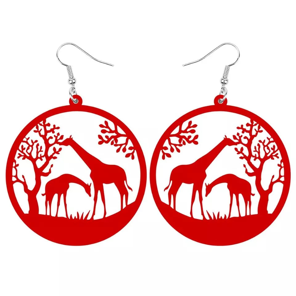 Sahara Tree Giraffe acrylic Dangle Drop Earrings