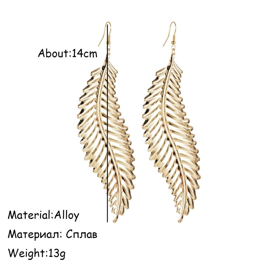 Long alloy Metal Gold hiphop leaf dangle hook earrings