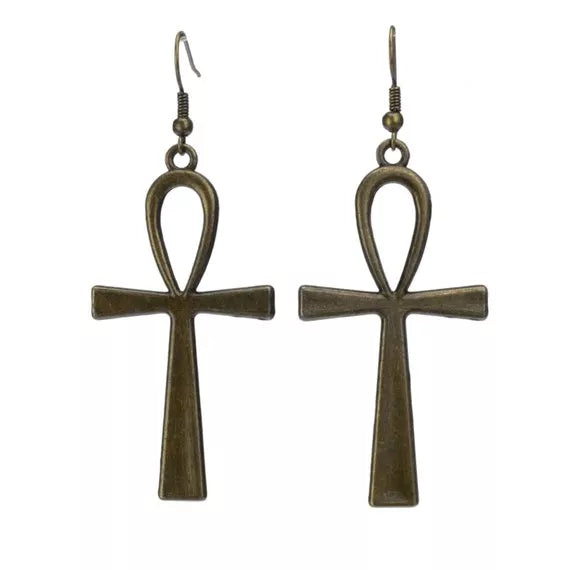 Bronze Color Stainless Steel Egyptian Ankh Earrings