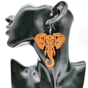 Elephant Wooden Dangle hook earrings