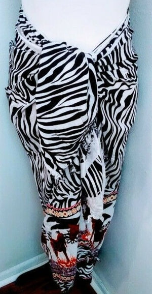 African  Beach sarong Kanga Leso Scarf Cotton Material Zebra multi