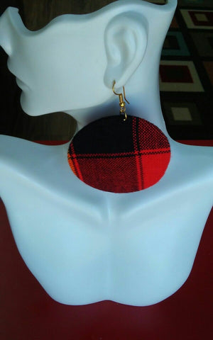 Fabric maasai Prints Hook circle Earrings-black red