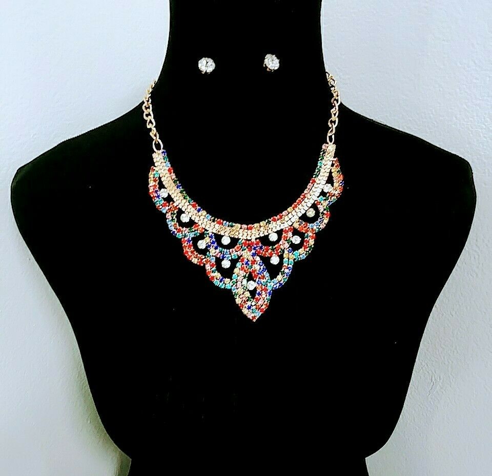 STATEMENT MULTICOLORED FASHION NECKLACE JEWELRY SET CHIC & TRENDY