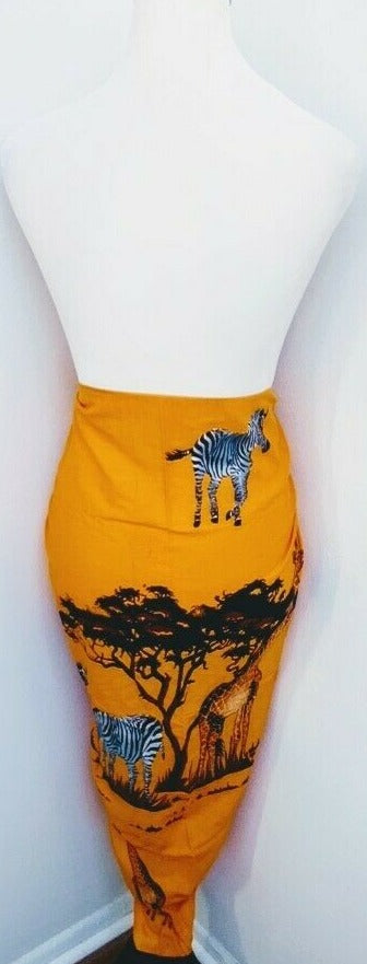African  sarong Kanga Leso Scarf Cotton Material Orange multicolor Jungle  print