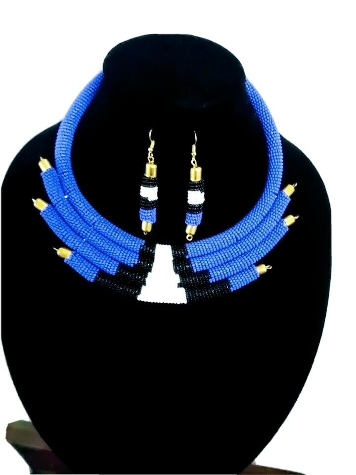 Karibu Handmade Beaded Necklace Set Blue Multi