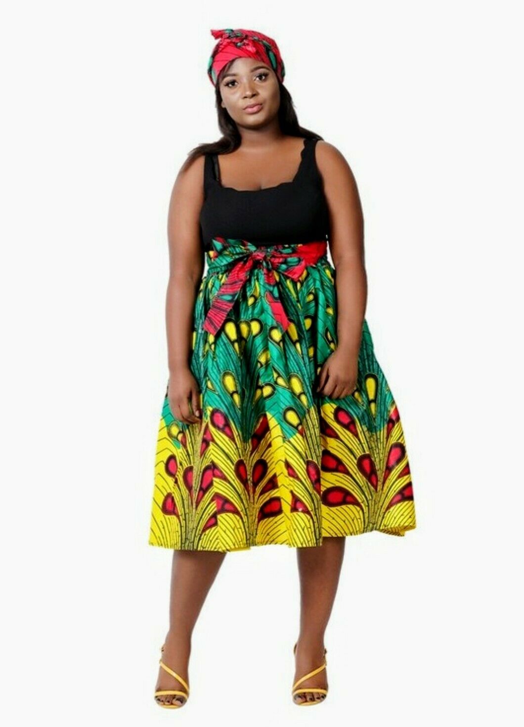 Women's Dashiki Printed Wax Elastic Waist Flared Skirt Tribal One Size fit mid