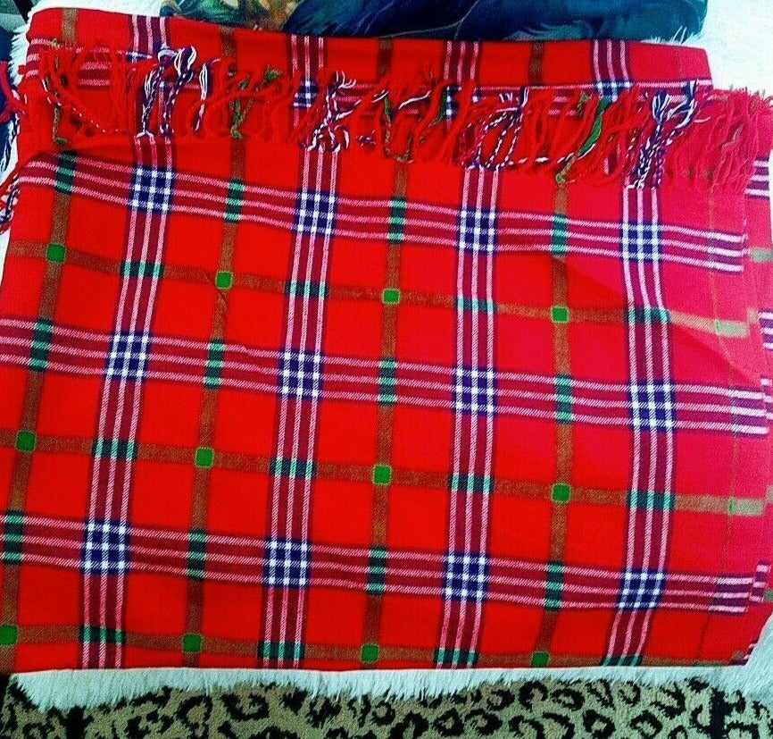 Maasai Shuka Throw blanket Red Multi Checkered