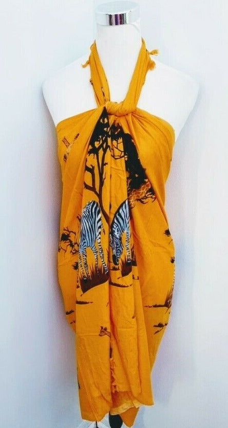 African  sarong Kanga Leso Scarf Cotton Material Orange multicolor Jungle  print