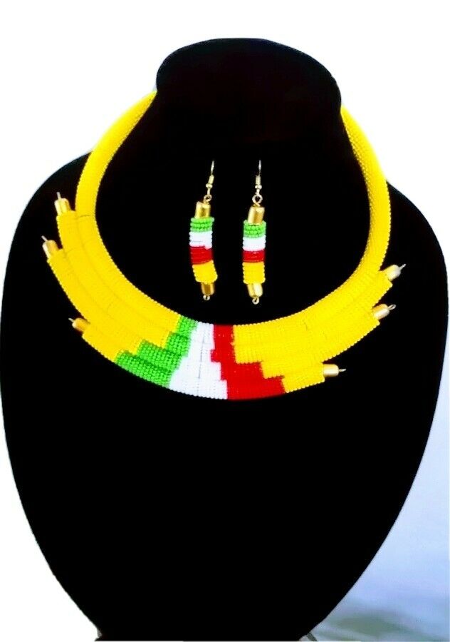 Karibu Handmade Beaded Necklace Set yellow Multicolored