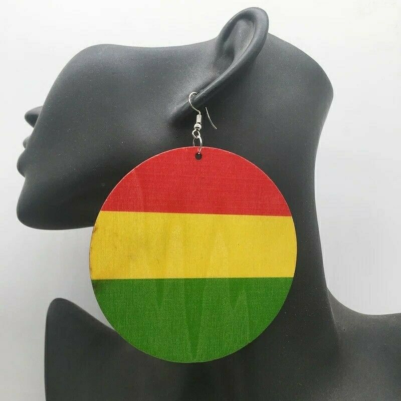 African round Wooden Multicolored Dangle Drop Earrings