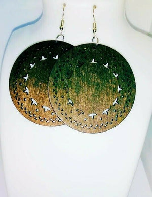 Brown Elephant Engraved Round Dangle Earrings