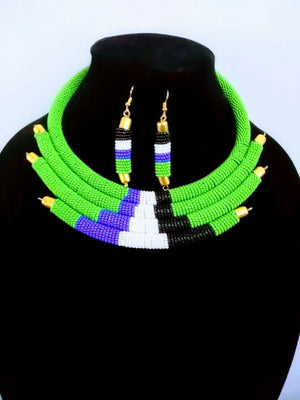 Karibu Handmade Beaded Necklace Set green Multi