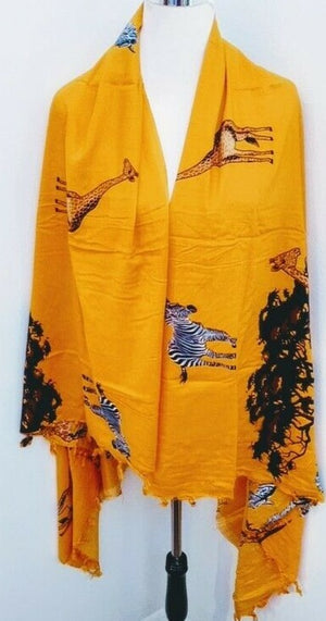 African  sarong Kanga Leso Scarf Cotton Material Orange multicolor Jungle  print