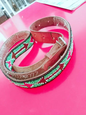 Maasai Handcrafted Ethnic Tribal Multicolored unisex Beaded Leather Belt