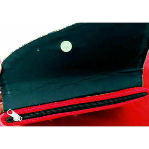 Handmade fold over red green multicolor Clutch Bag