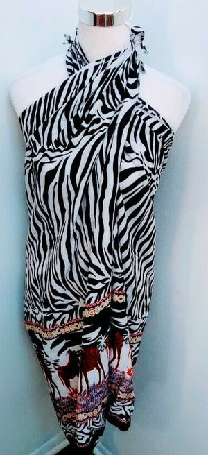 African  Beach sarong Kanga Leso Scarf Cotton Material Zebra multi