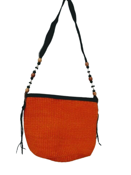 AFRICAN HANDMADE KIONDOO HANDBAG SHOULDER BAG SISAL MADE IN KENYA -Tangerine