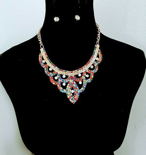 STATEMENT MULTICOLORED FASHION NECKLACE JEWELRY SET CHIC & TRENDY