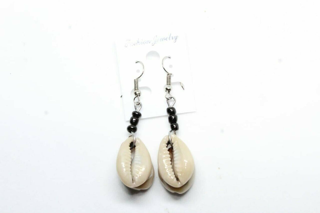 Handmade Cowrie Shell Earrings with  Seed Bead Boho Tribal Ethnic Jewelry