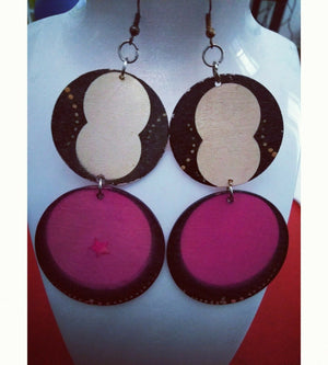 Handmade wood  Dangle Hoop Earrings pink Long