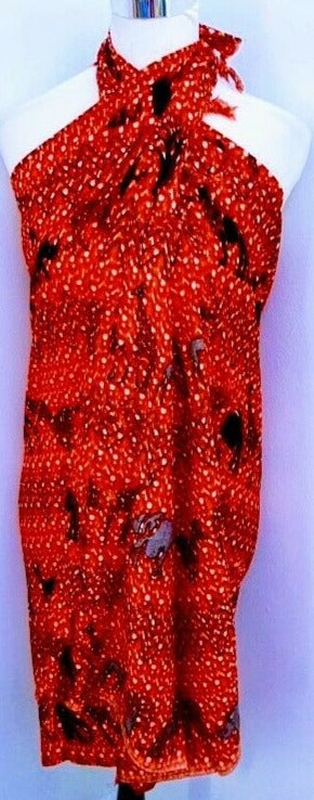 African Beach sarong Kanga Leso Scaff Cotton  Red Animal print multicolored