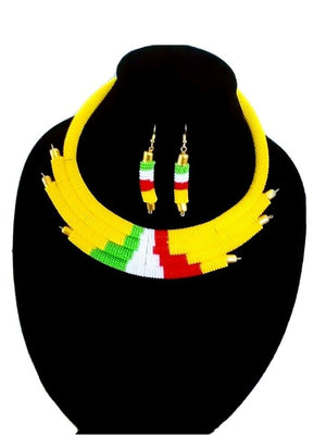 Karibu Handmade Beaded Necklace Set yellow Multicolored