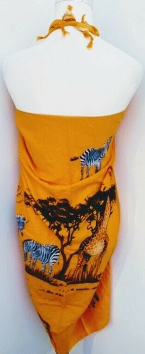 African  sarong Kanga Leso Scarf Cotton Material Orange multicolor Jungle  print