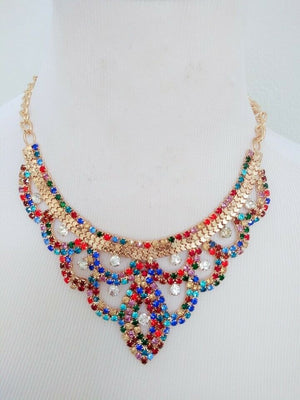 STATEMENT MULTICOLORED FASHION NECKLACE JEWELRY SET CHIC & TRENDY