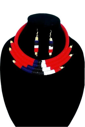 Karibu Handmade Beaded Necklace Red Multi