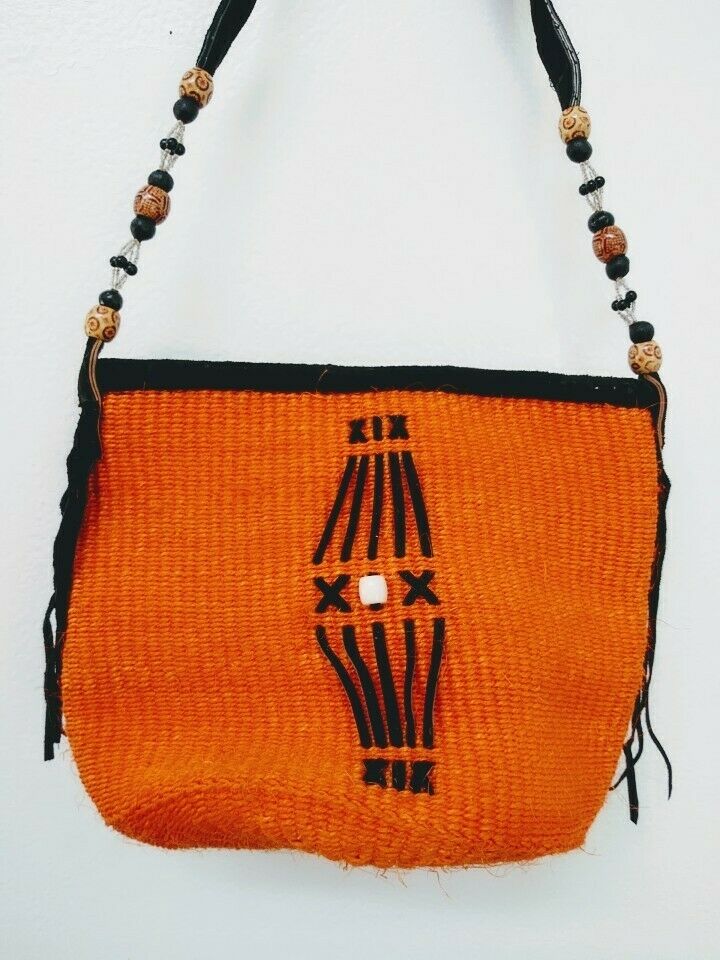AFRICAN HANDMADE KIONDOO HANDBAG SHOULDER BAG SISAL MADE IN KENYA -Tangerine