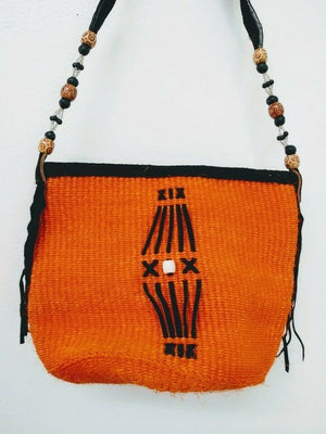 AFRICAN HANDMADE KIONDOO HANDBAG SHOULDER BAG SISAL MADE IN KENYA -Tangerine