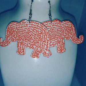 Elephant Wooden dangle hook Earrings-red white multi