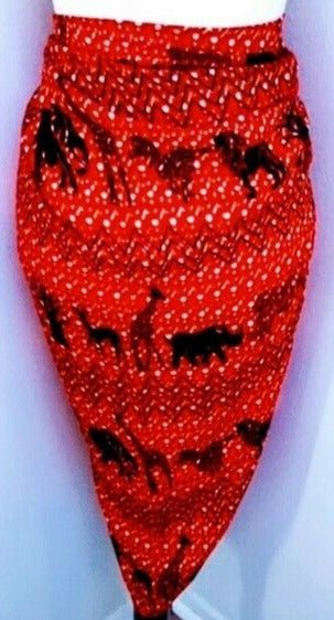 African Beach sarong Kanga Leso Scaff Cotton  Red Animal print multicolored