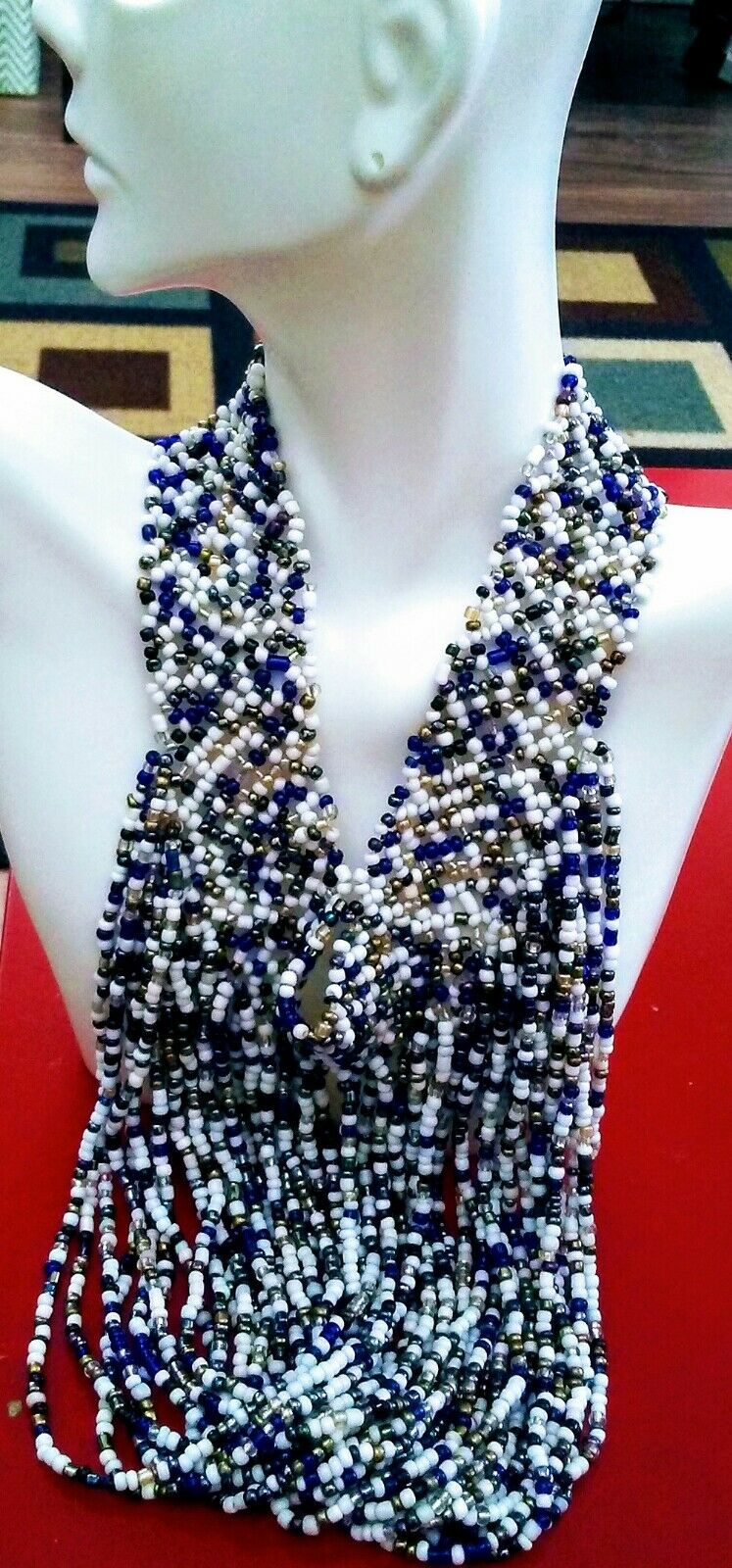 Jamia multicolored choker handmade Beaded Necklace Blue &White