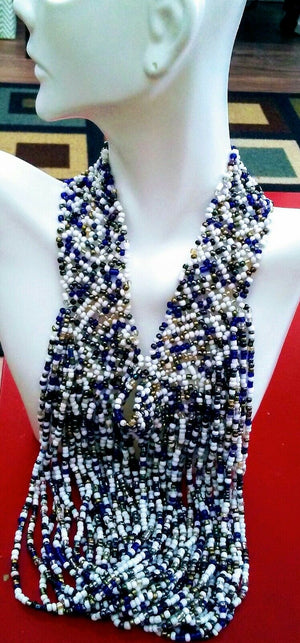 Jamia multicolored choker handmade Beaded Necklace Blue &White