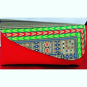 Handmade fold over red green multicolor Clutch Bag