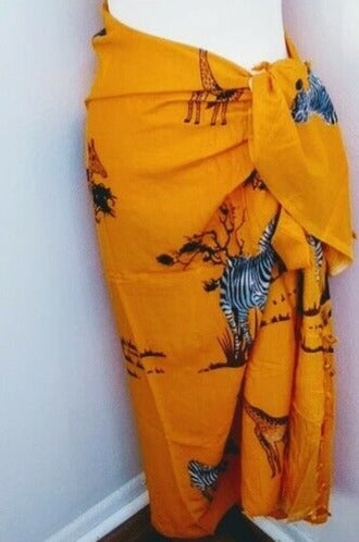 African  sarong Kanga Leso Scarf Cotton Material Orange multicolor Jungle  print