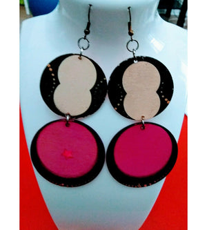 Handmade wood  Dangle Hoop Earrings pink Long