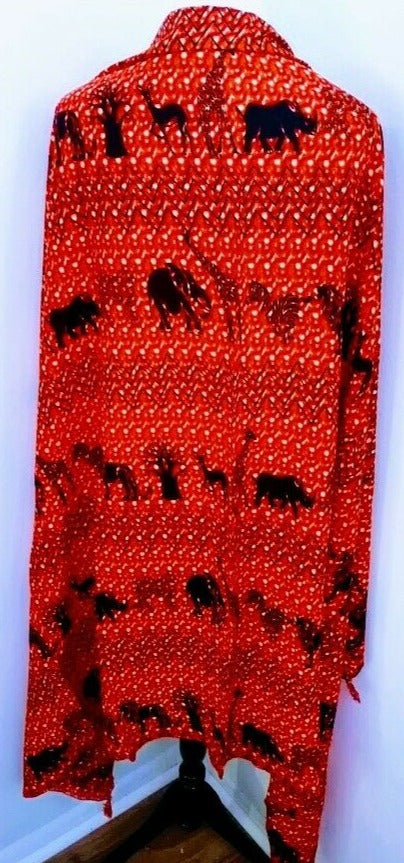 African Beach sarong Kanga Leso Scaff Cotton  Red Animal print multicolored