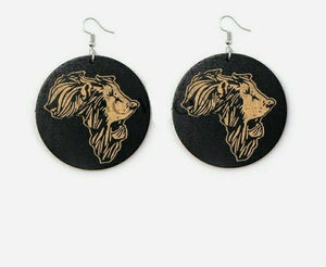 Lion Wooden round black BeigeEarrings new