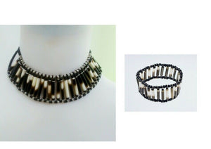 African Handmade Porcupine quill choker dark brown/cream  Necklace bracelet set