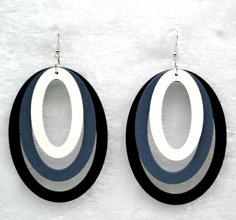 Wooden multicolored Dangle Hoop Earrings
